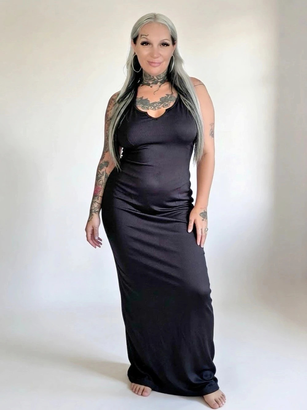 ShienCotton Rib Long Cami Dress Black Maxi